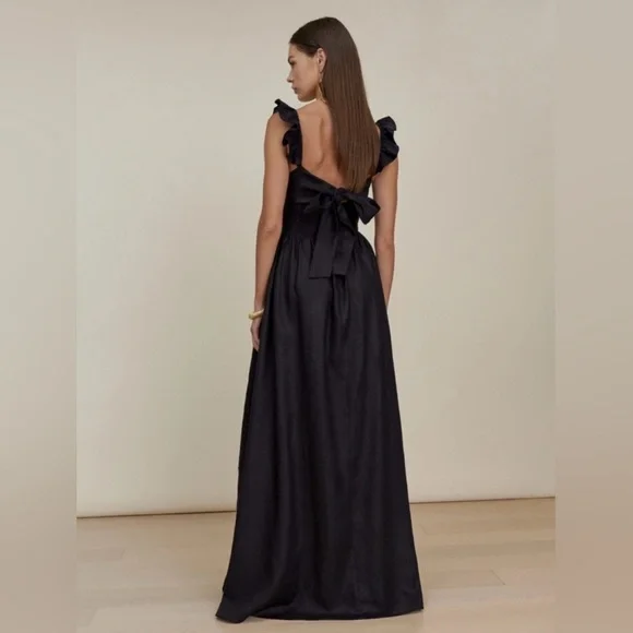 Reformation Black Linen Vecchio Maxi Dress - eharrisgallery.com
